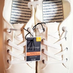 2 pairs of New women's white lace up sneakers